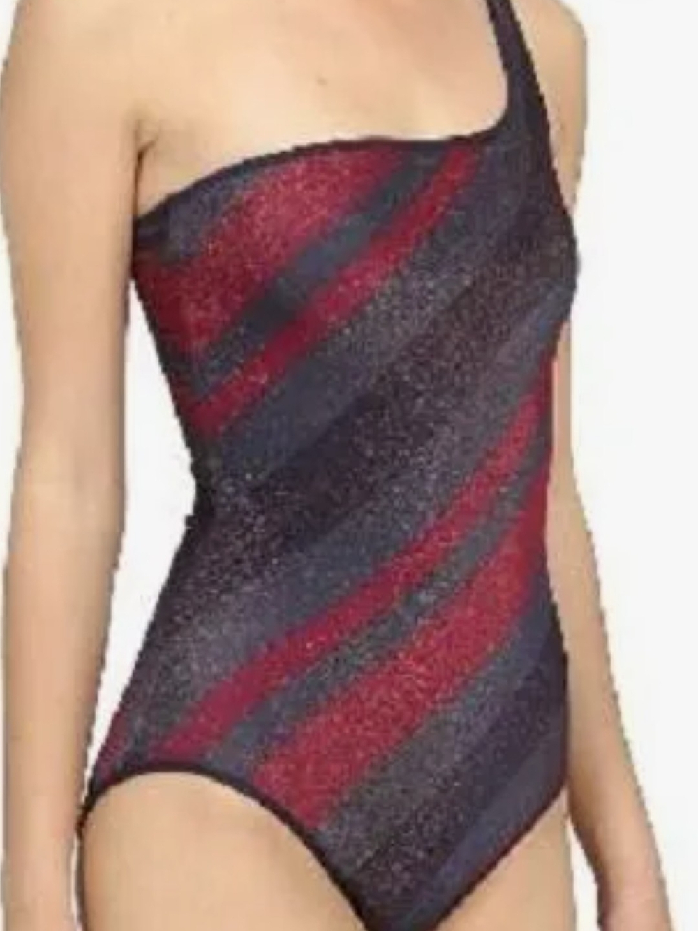 Marc by Marc Jacobs One-Shoulder Burgundy  and Blue Stripe One-Piece Swimsuit